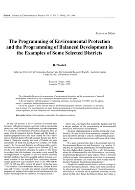 The Programming of Environmental Protection and the Programming of Balanced Development on the Level of Local Communities Has Been Shown in This Paper