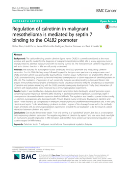 Regulation of Calretinin in Malignant Mesothelioma Is Mediated by Septin