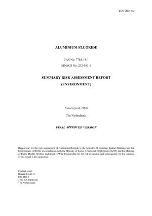 Aluminium Fluoride Summary Risk Assessment Report