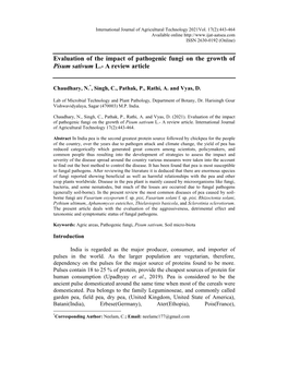 Evaluation of the Impact of Pathogenic Fungi on the Growth of Pisum Sativum L.- a Review Article