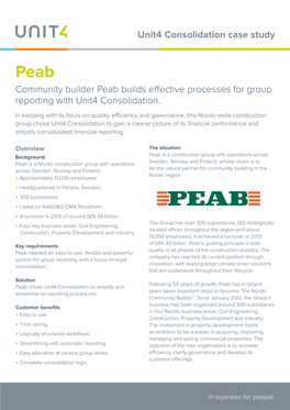 Peab Community Builder Peab Builds Effective Processes for Group Reporting with Unit4 Consolidation