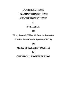 Chemical Engineering – Cbcs Pattern