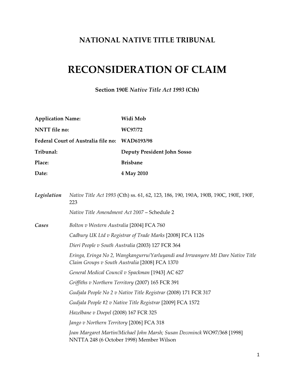 Reconsideration of Claim