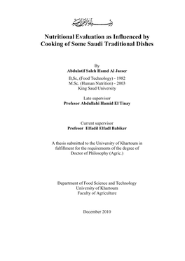 Nutritional Evaluation As Influenced by Cooking of Some Saudi Traditional Dishes