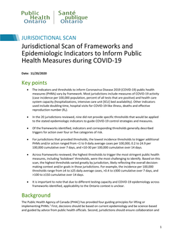 Jurisdictional Scan of Frameworks and Epidemiologic Indicators to Inform Public Health Measures During COVID-19