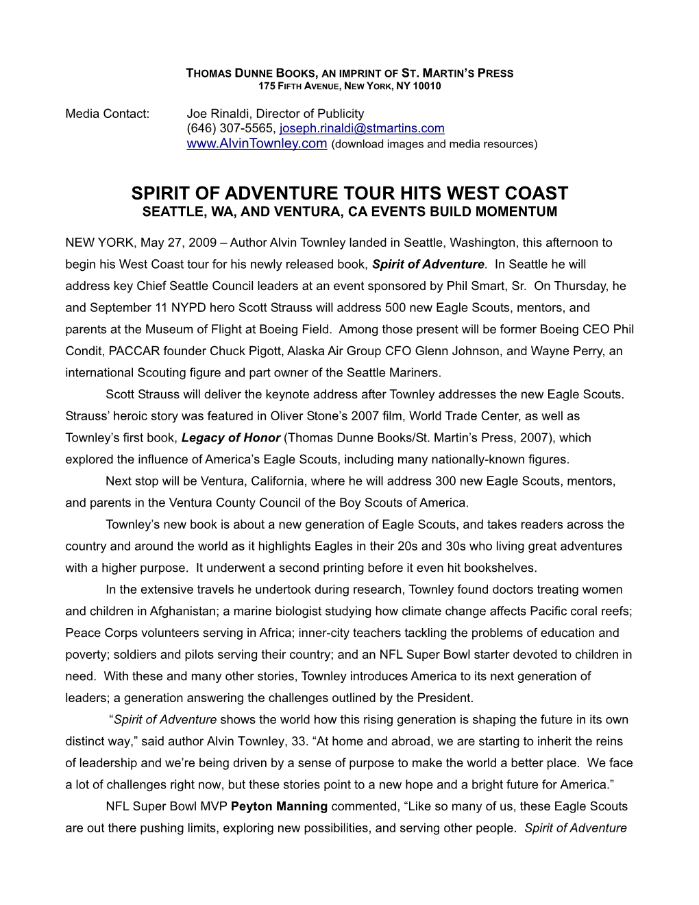 Spirit of Adventure Tour Hits West Coast Seattle, Wa, and Ventura, Ca Events Build Momentum