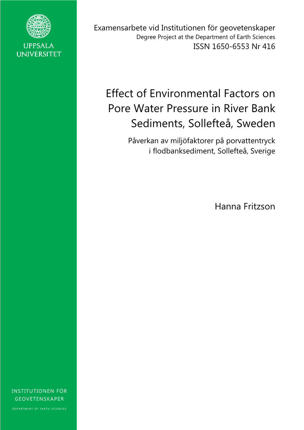 Effect of Environmental Factors on Pore Water Pressure