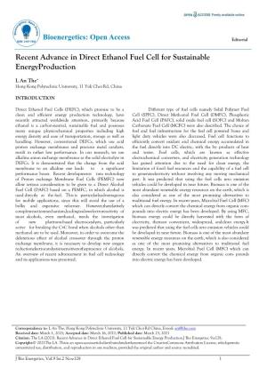 Recent Advance in Direct Ethanol Fuel Cell for Sustainable Energyproduction