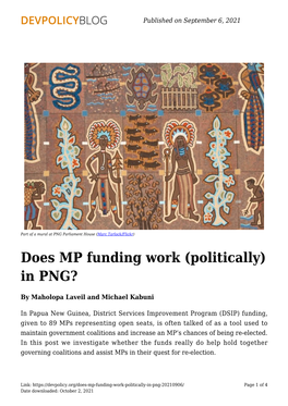 Does MP Funding Work (Politically) in PNG?