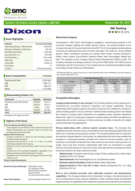 September 04, 2017 DIXON TECHNOLOGIES (INDIA) LIMITED