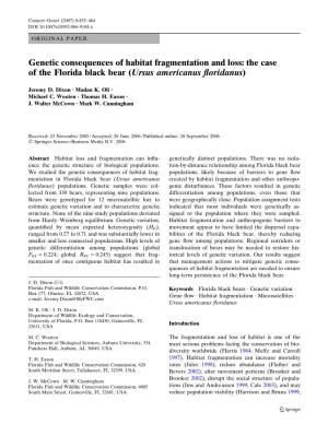 Genetic Consequences of Habitat Fragmentation and Loss: the Case of the Florida Black Bear (Ursus Americanus ﬂoridanus)