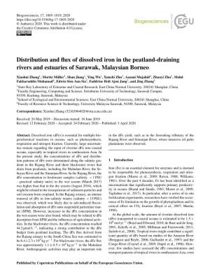 Distribution and Flux of Dissolved Iron in the Peatland-Draining Rivers And