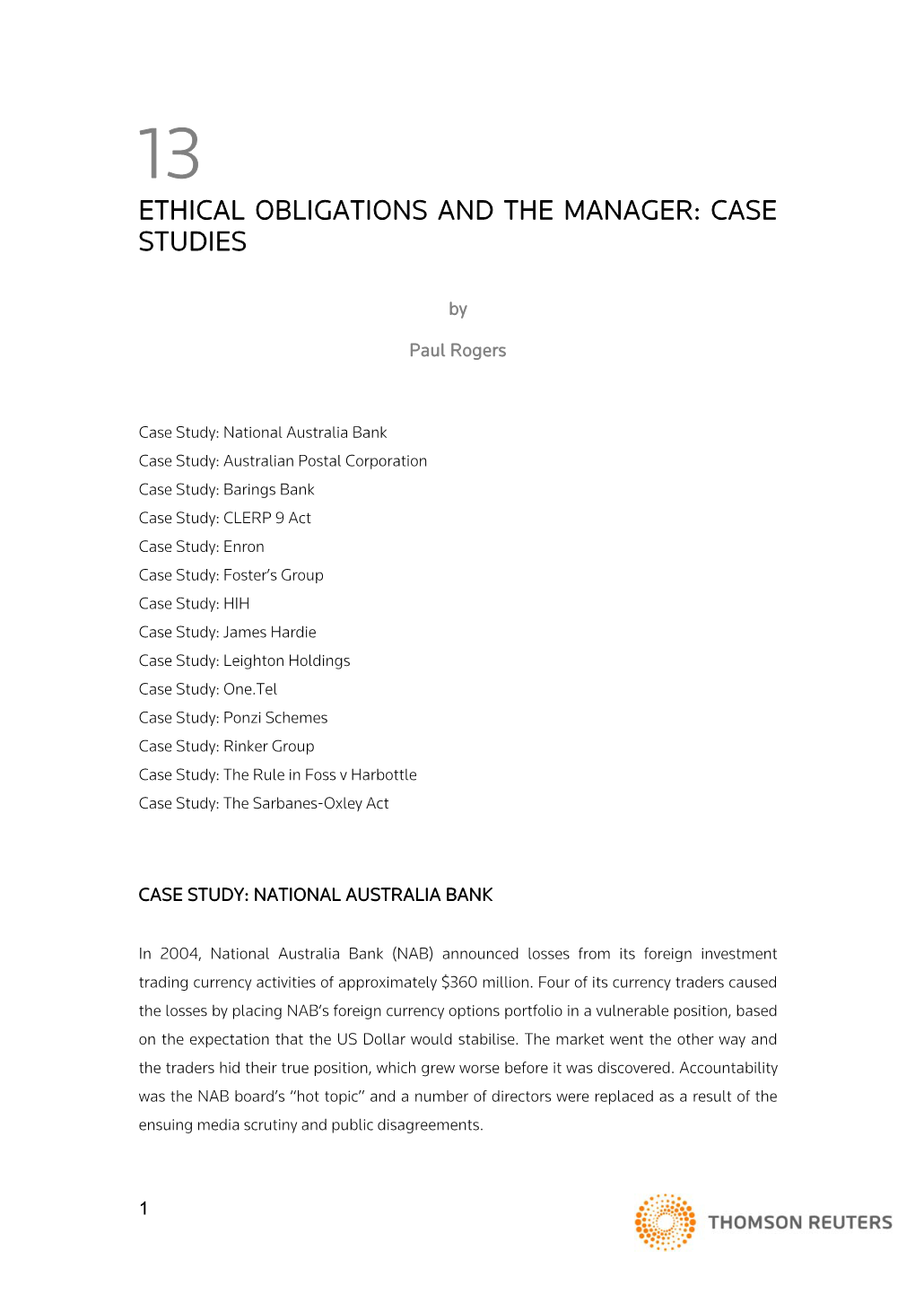 Ethical Obligations and the Manager: Case Studies