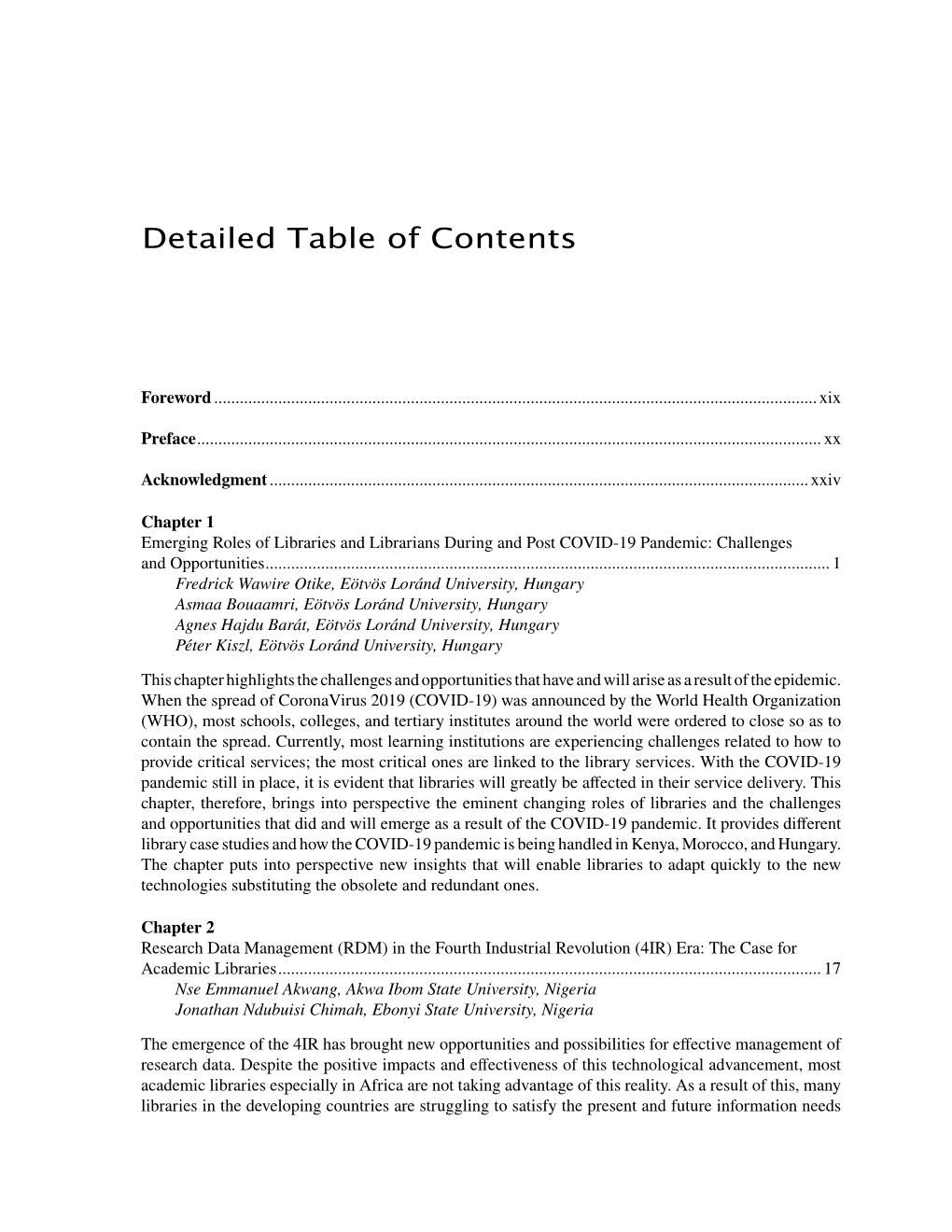 Detailed Table of Contents