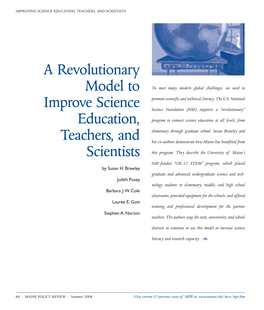 A Revolutionary Model to Improve Science Education, Teachers, And