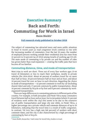 Back and Forth: Commuting for Work in Israel Haim Bleikh*