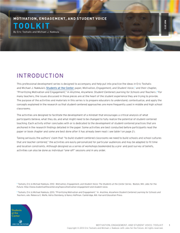 MOTIVATION, ENGAGEMENT, and STUDENT VOICE TOOLKIT ACTIVITY #1 MAY 2013 SURVEY and FORCED CHOICE EXERCISE by Eric Toshalis and Michael J