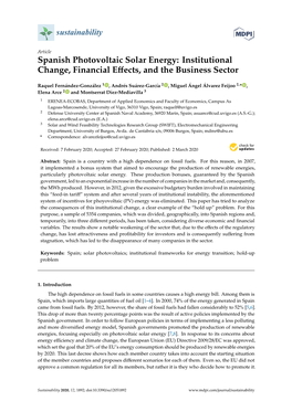 Spanish Photovoltaic Solar Energy: Institutional Change, Financial Eﬀects, and the Business Sector