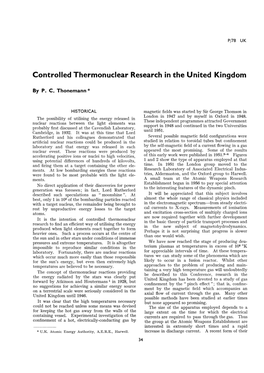 Controlled Thermonuclear Research in the United Kingdom