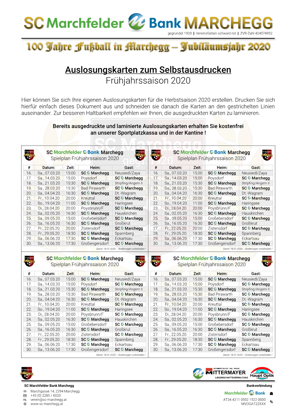 Auslosungskarten Zum Selbstausdrucken Frühjahrssaison 2020