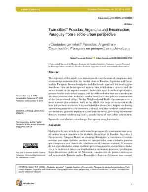 Posadas, Argentina and Encarnación, Paraguay in Socio-Urban Perspective]