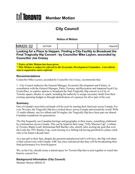 Member Motion City Council MM20.32