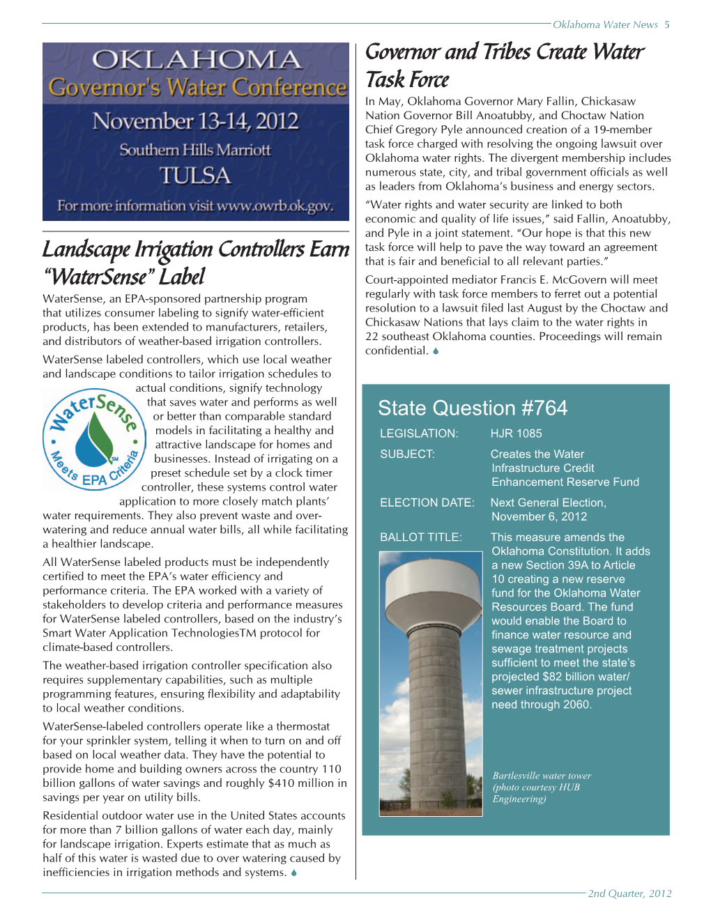 Oklahoma Water News 2Nd Quarter 2012