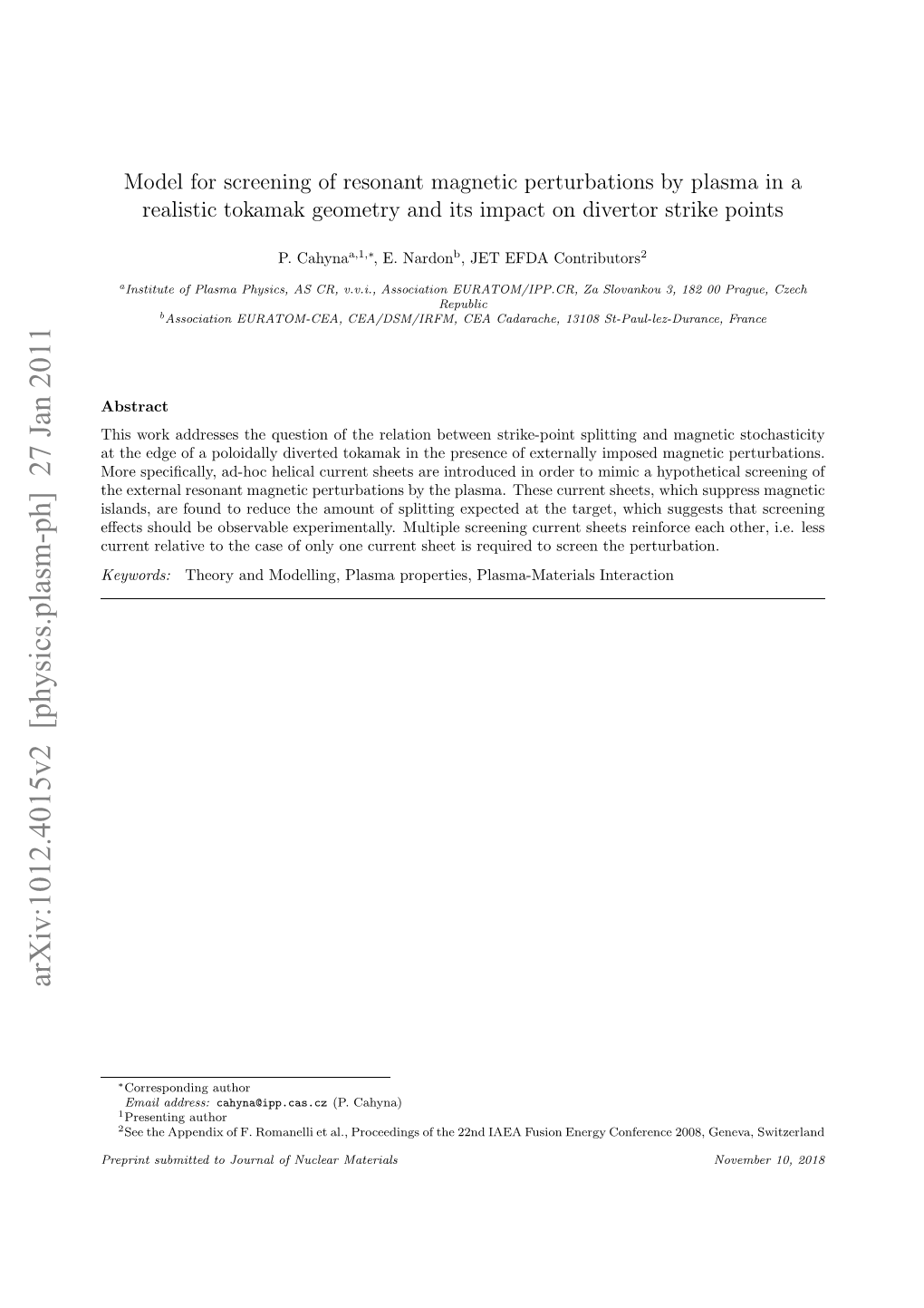 Model for Screening of Resonant Magnetic Perturbations by Plasma