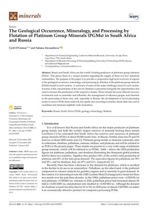 The Geological Occurrence, Mineralogy, and Processing by Flotation of Platinum Group Minerals (Pgms) in South Africa and Russia
