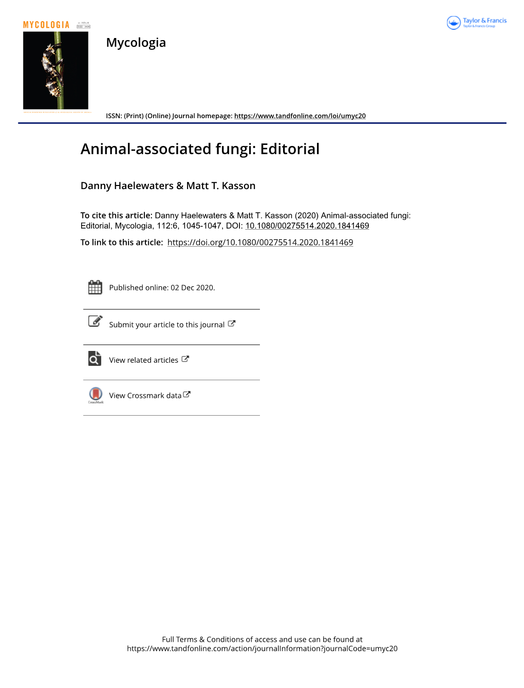 Animal-Associated Fungi: Editorial