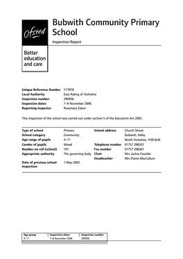 Bubwith Community Primary School Inspection Report