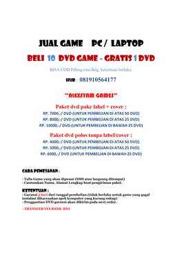 Jual Game Pc / Laptop Beli 10 Dvd Game - Gratis 1 Dvd
