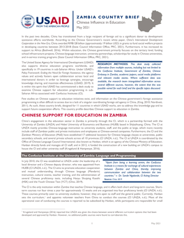 Zambia Country Brief: Chinese Influence in Education, May 2021