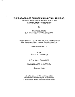 The Paradox of Children's Rights in Trinidad: Translating International Law Into Domestic Reality