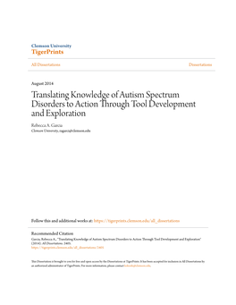 Translating Knowledge of Autism Spectrum Disorders to Action Through Tool Development and Exploration Rebecca A