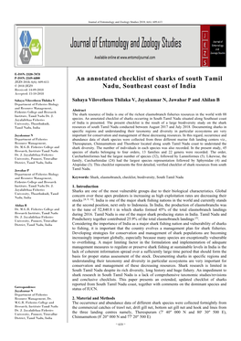 An Annotated Checklist of Sharks of South Tamil Nadu, Southeast Coast of India