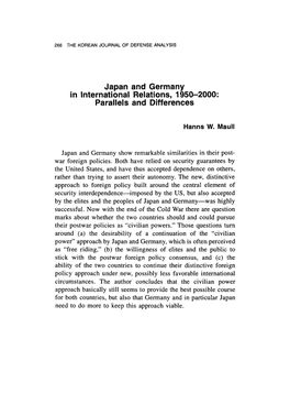 Japan and Germany in International Relations, 1950-2000: Parallels and Differences