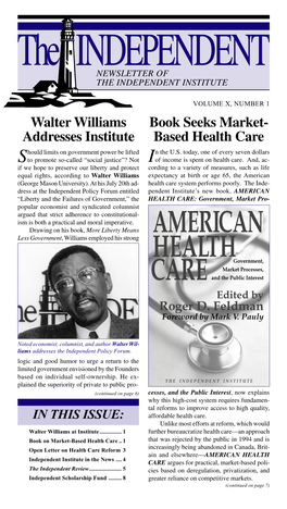 Based Health Care Walter Williams Addresses Institute