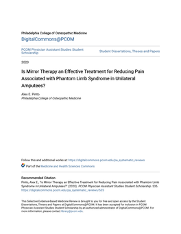 Is Mirror Therapy an Effective Treatment for Reducing Pain Associated with Phantom Limb Syndrome in Unilateral Amputees?