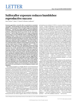 Sulfoxaflor Exposure Reduces Bumblebee Reproductive Success Harry Siviter1*, Mark J