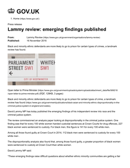 Lammy Review: Emerging Findings Published