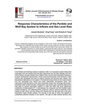 Response Characteristics of the Perdido and Wolf Bay System to Inflows and Sea Level Rise