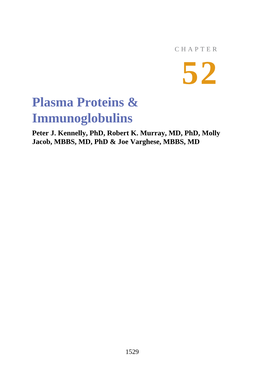 Plasma Proteins & Immunoglobulins Peter J