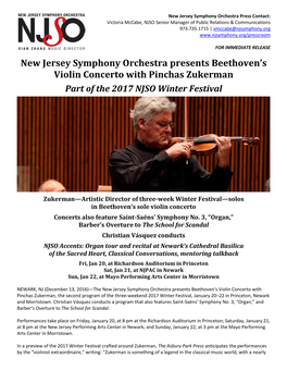 New Jersey Symphony Orchestra Presents Beethoven's Violin Concerto with Pinchas Zukerman