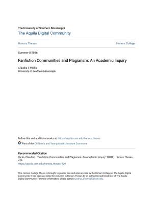 Fanfiction Communities and Plagiarism: an Academic Inquiry