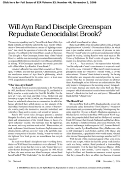 Will Ayn Rand Disciple Greenspan Repudiate Genocidalist Brook?