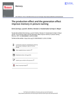 The Production Effect and the Generation Effect Improve Memory in Picture Naming