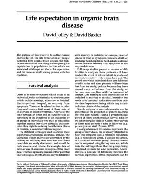 Life Expectation in Organic Brain Disease David Jolley & David Baxter