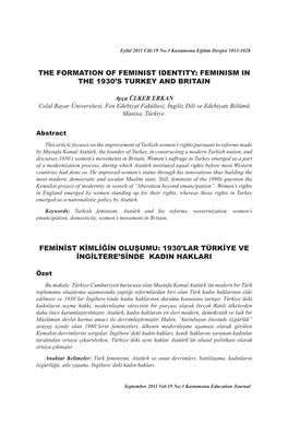 Feminism in the 1930'S Turkey and Britain Feminist Kimliğin