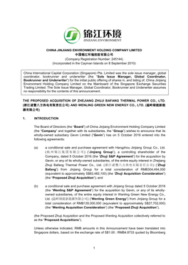 1 China Jinjiang Environment Holding Company Limited